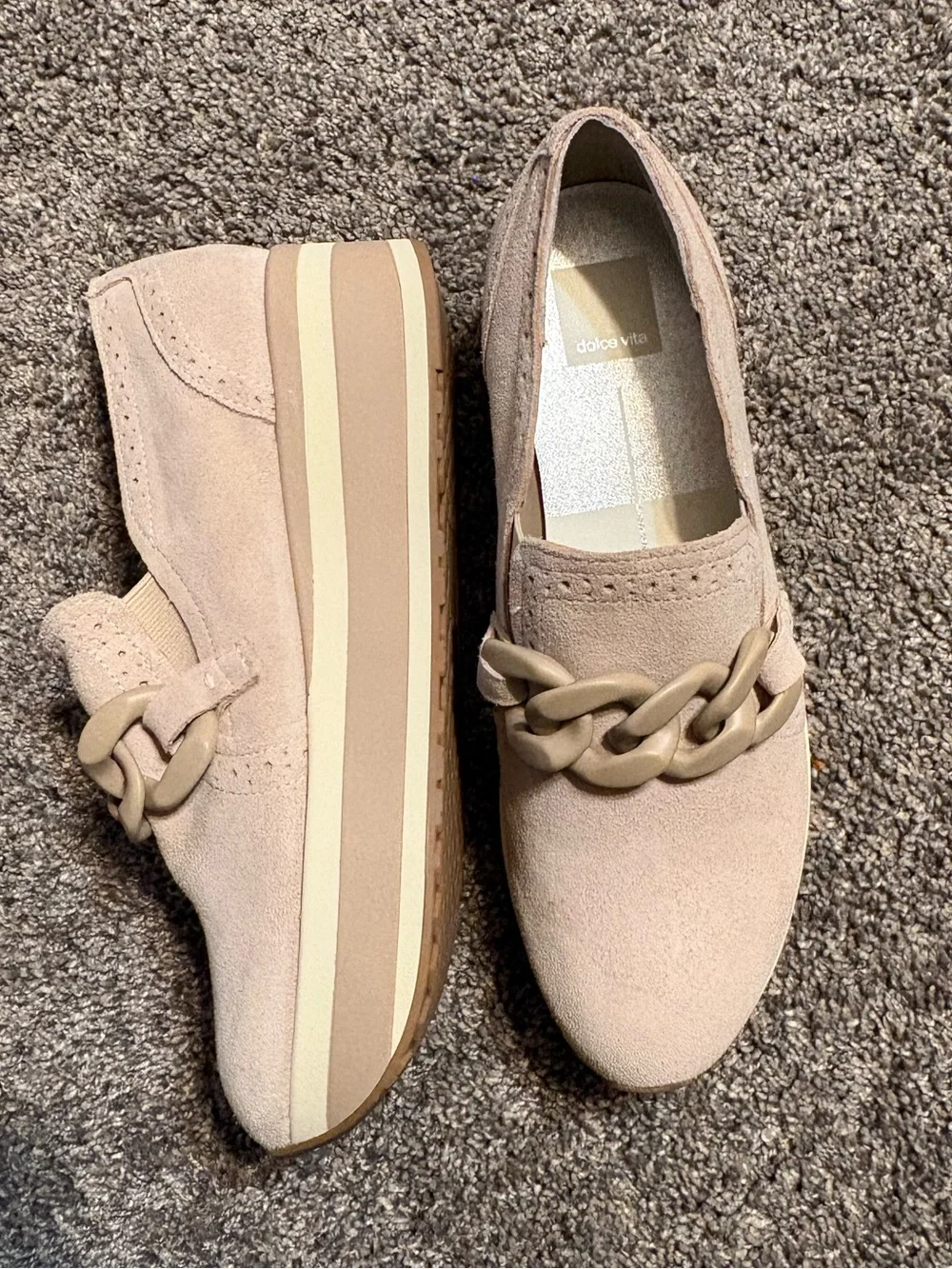 Dolce Vita loafers platform beige suede chunky chain accent women’s 8.5 NWOT